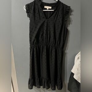 LOFT Black Polka Dot Midi Dress